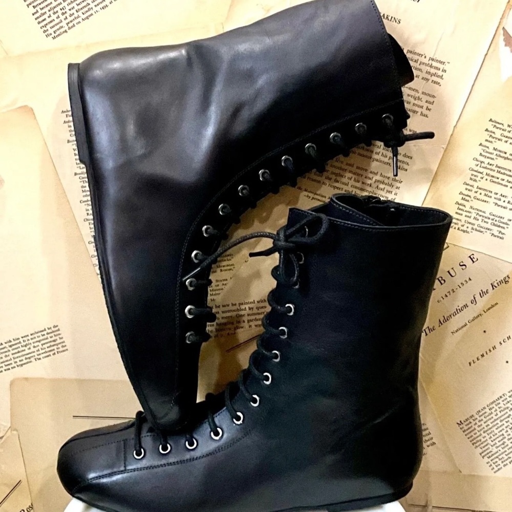 Free People Boxing Day Lace Up Flat Boot Black Leather Inside Zipper - Picture 3 of 9